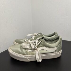 Vans Old Skool Platform Sneakers Size 8.5 Women's Green Satin‎ Skateboarding